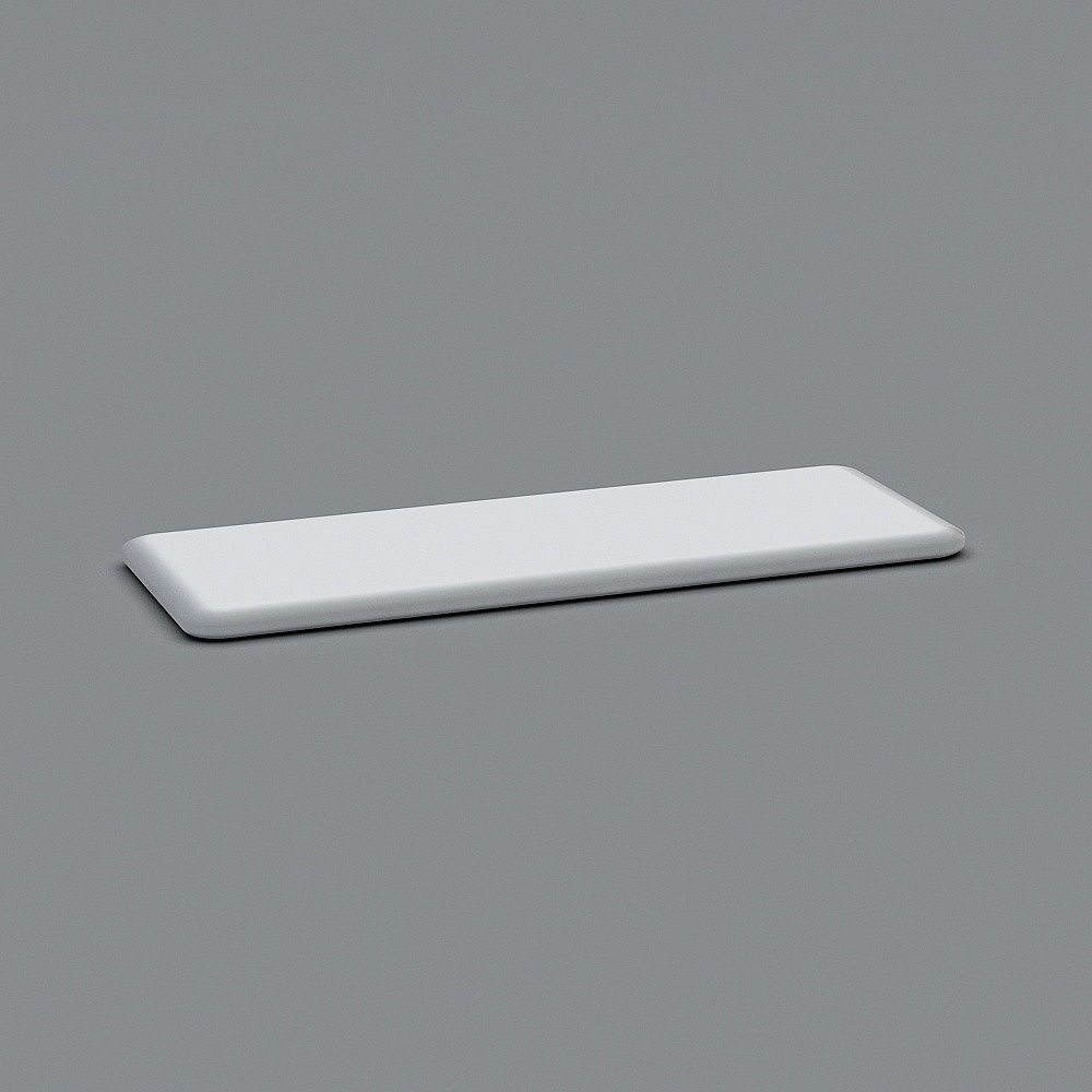 White rectangular ceramic bathroom sink with rounded edges on grey background
