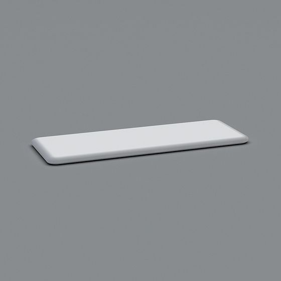 White rectangular ceramic bathroom sink with rounded edges on grey background