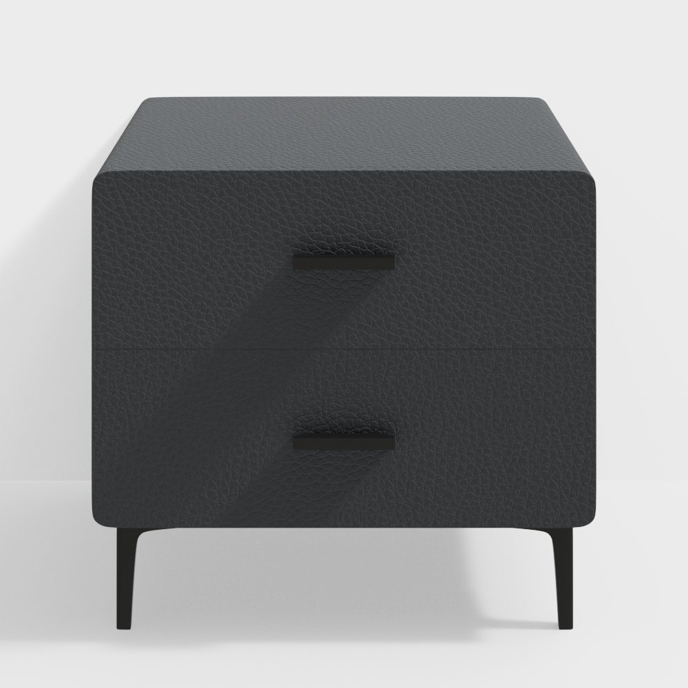 Modern Minimalist Bedside Table 3D Model – Black Leather Texture