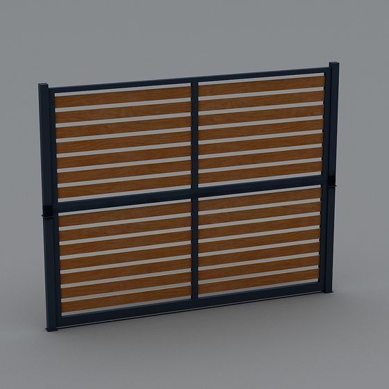 Minimalist Metal and Wood Fence 3D model