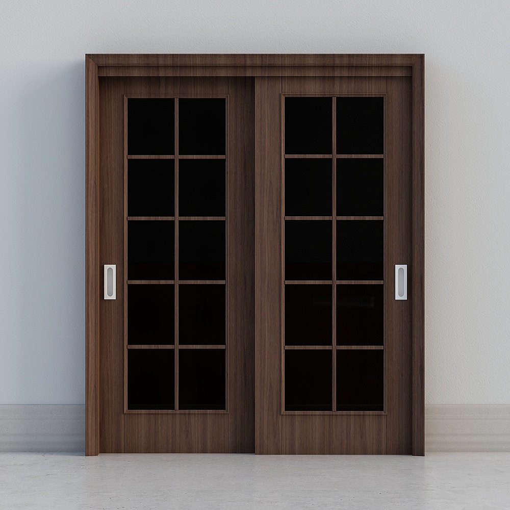 Porta Scorrevole Cinese con Finestra Marrone Scuro