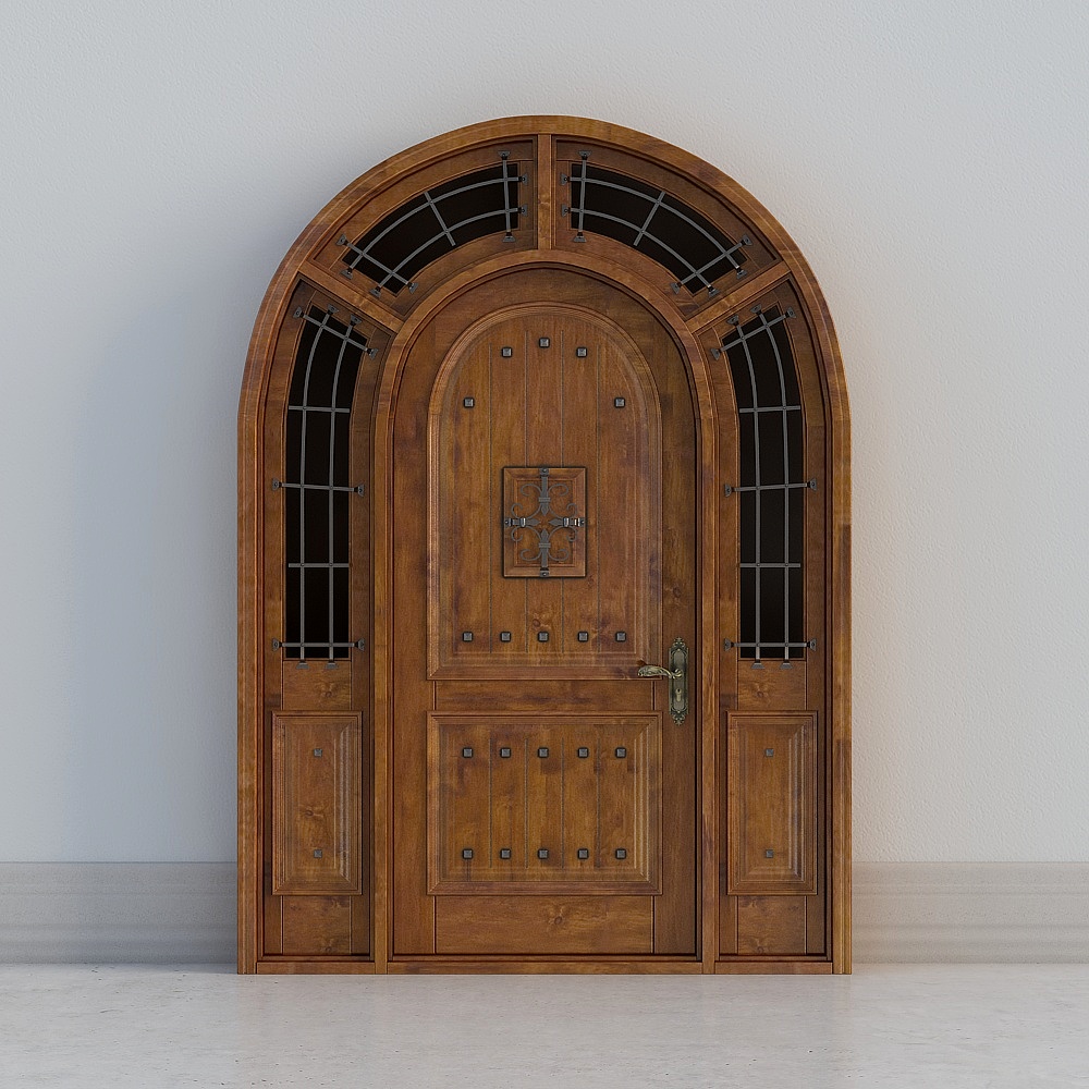 Elegant Arched Wooden Door 3D model