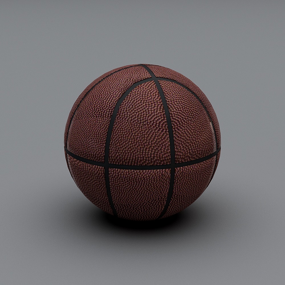 Classic brown leather basketball with black lines and pebbled texture on grey background