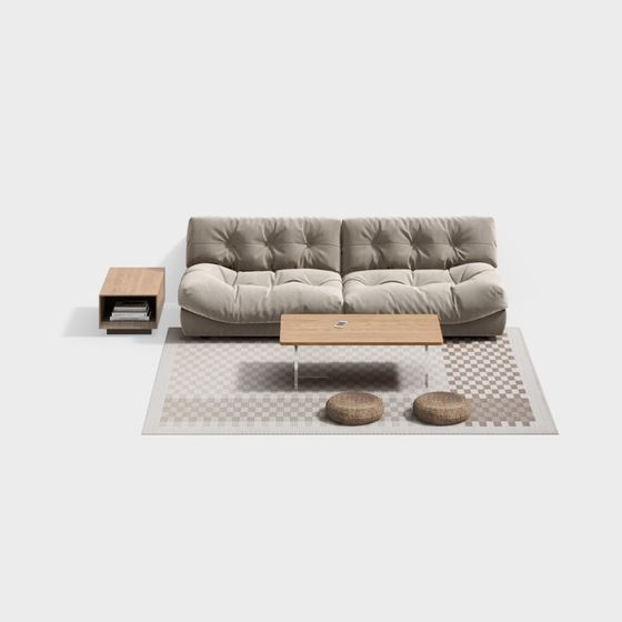 Stylish Low-Polygon Sofa Set 3D model