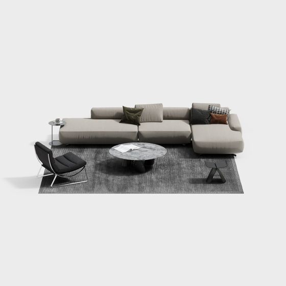 Italian Modern Fabric Sectional Sofa 3D Model in Gray