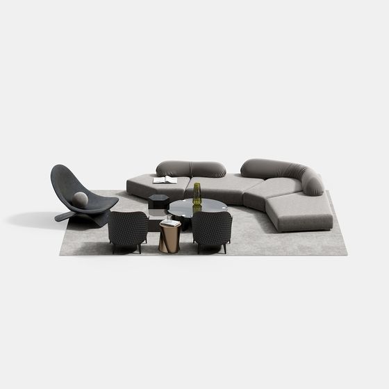 Low-Poly Stylish Sofa Set 3D model