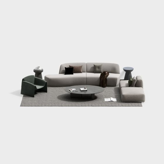Wabi-Sabi Style Sectional Sofa 3D Model in Gray