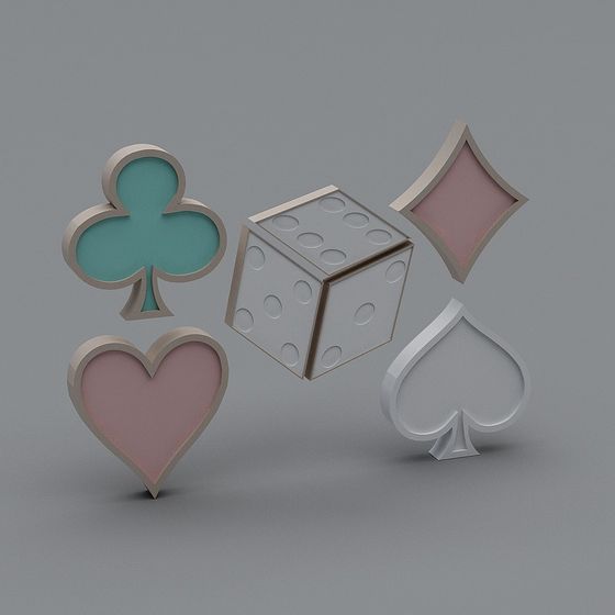 Modern pastel playing card symbols and dice on grey background
