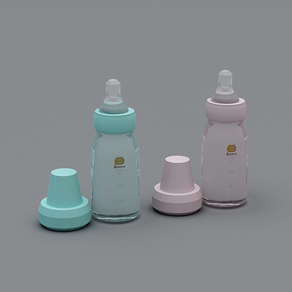 Charming Low-Poly Baby Bottle Set 3D model