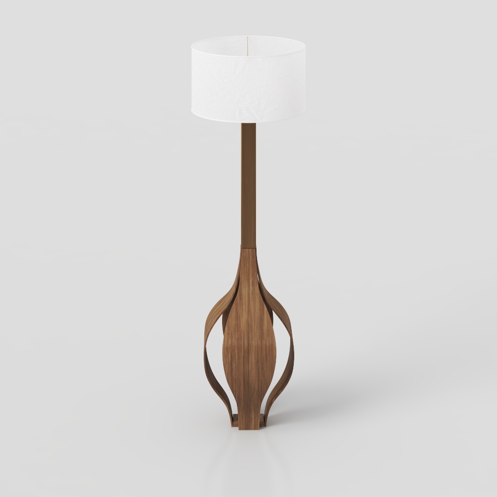 Elegant Floor Lamp 3D Model – Modern Wood & White Shade