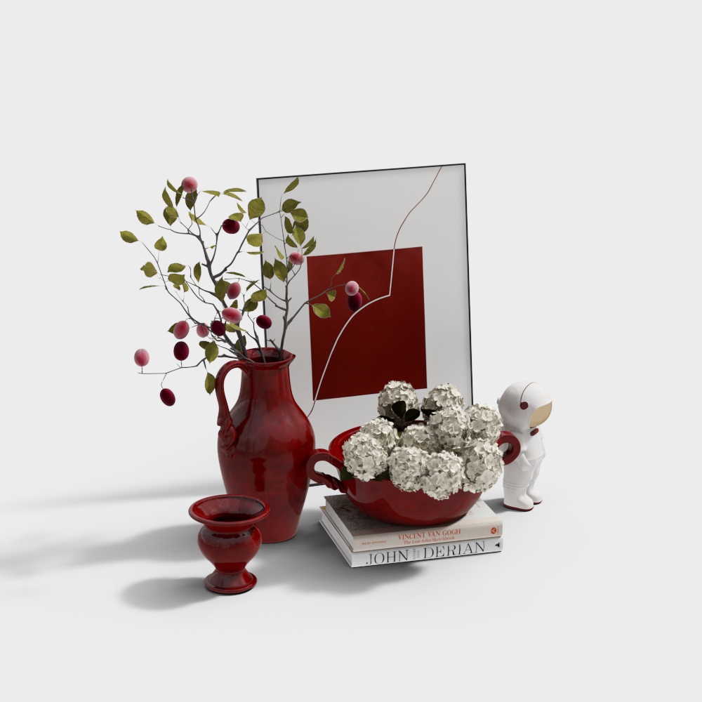 Artistic Low-Polygon 3D Model with Vase and Flowers