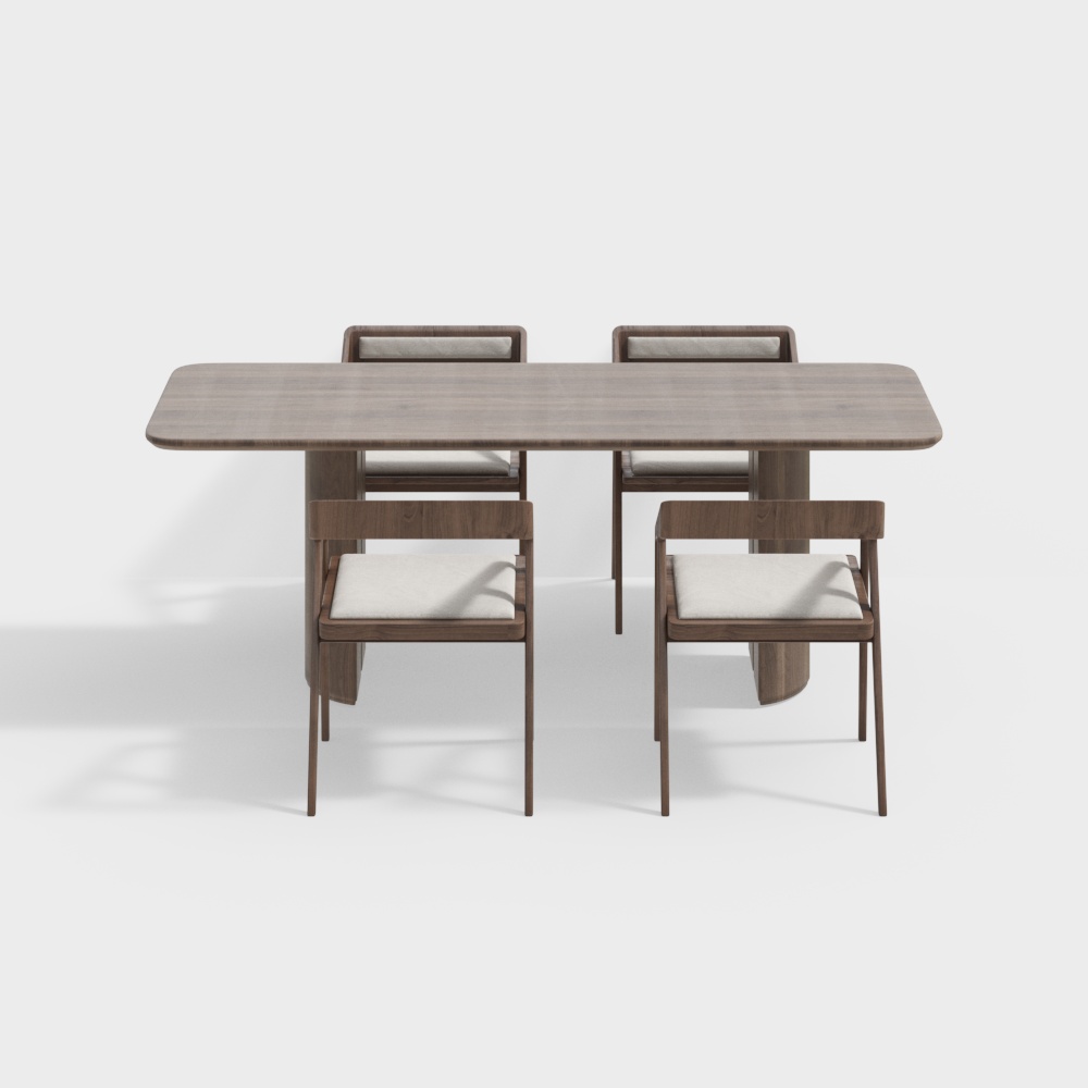 Modern Minimalist Dining Table and Chairs 3D Model