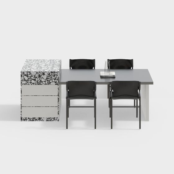 Black Modern Light Luxury Dining Table and Chair Combination 3D Model