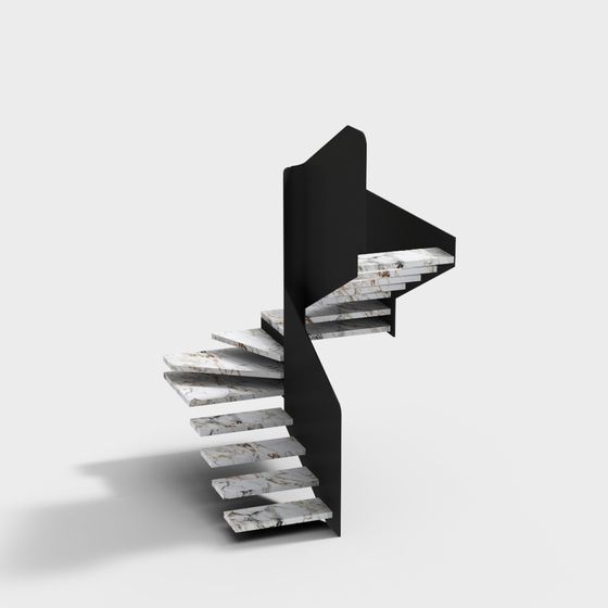 Elegantly Designed Black Metal and Marble Staircase 3D model