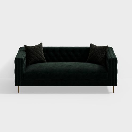 Elegant Low-Poly Green Velvet Sofa 3D model