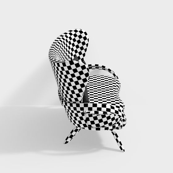 Stylish Black and White Checkerboard 3D Model Chair