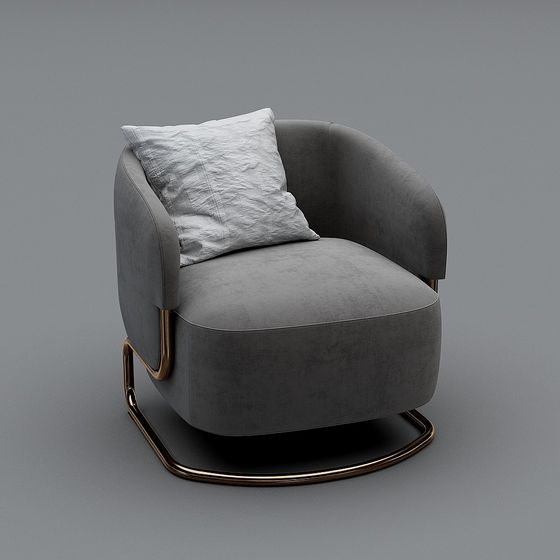 Elegant Gray Velvet Armchair 3D model