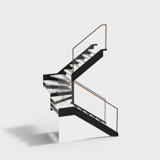 Elegant Low-Polygon Artful Staircase 3D model