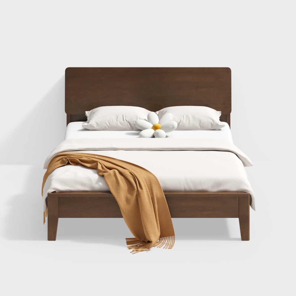 Modern Minimalist Bed Frame 3D Model – Low-Poly Wood Design