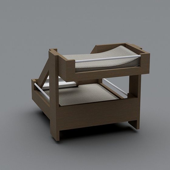 Elegant Wooden Bunk Bed 3D model