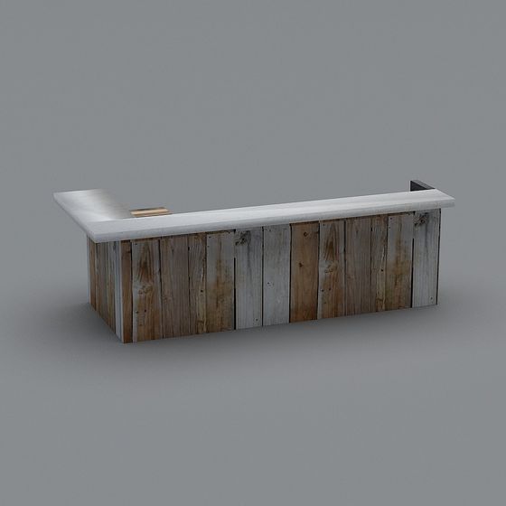Retro Wooden Reception Desk 3D model