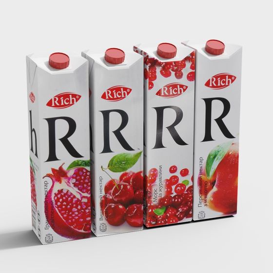Colorful Low Poly Rich Juice Cartons 3D model