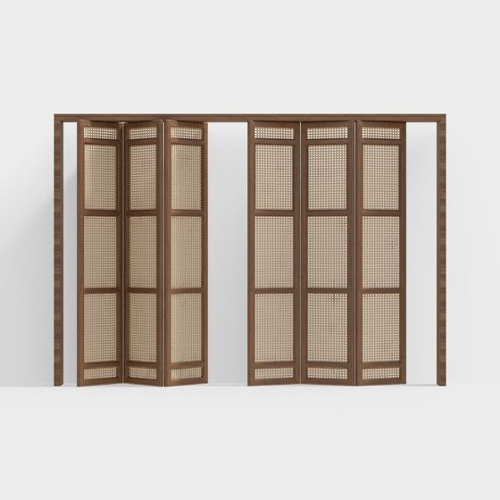 Brown New Chinese Style Folding Door 3D Model