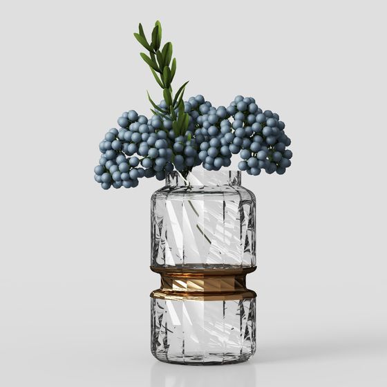 Stylish Glass Vase with Blueberries 3D model