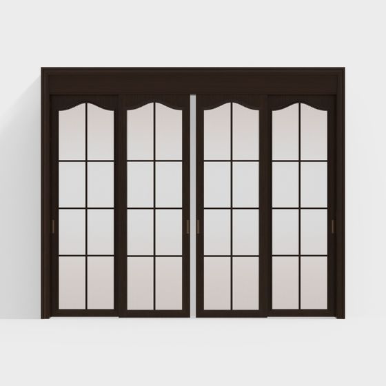 Elegant Four-Panel Glass Door 3D model