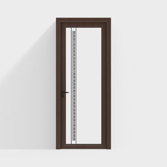 New Chinese Style Casement Door 3D Model in Brown