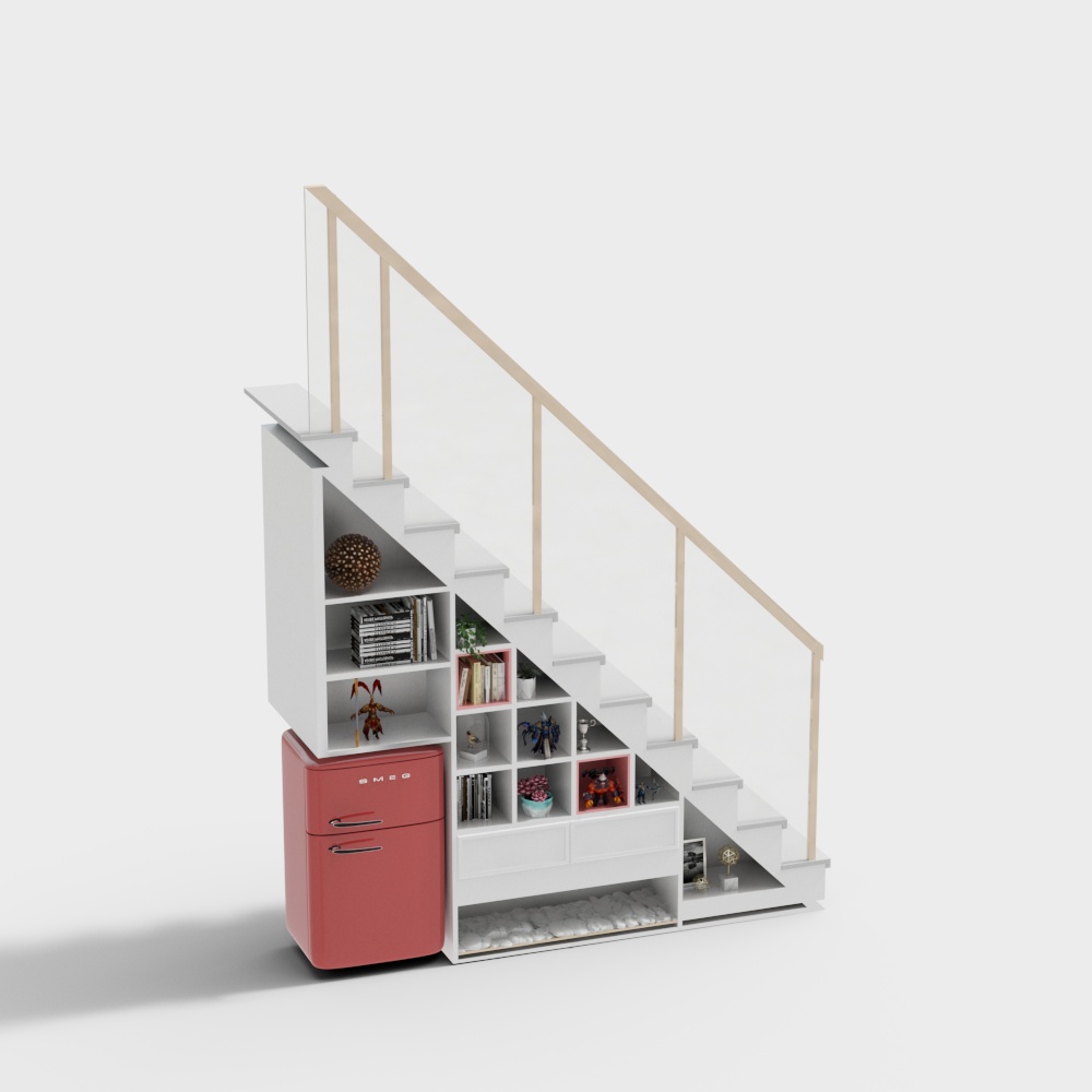 Low-Poly Staircase Storage Cabinet 3D Model – Modern Design