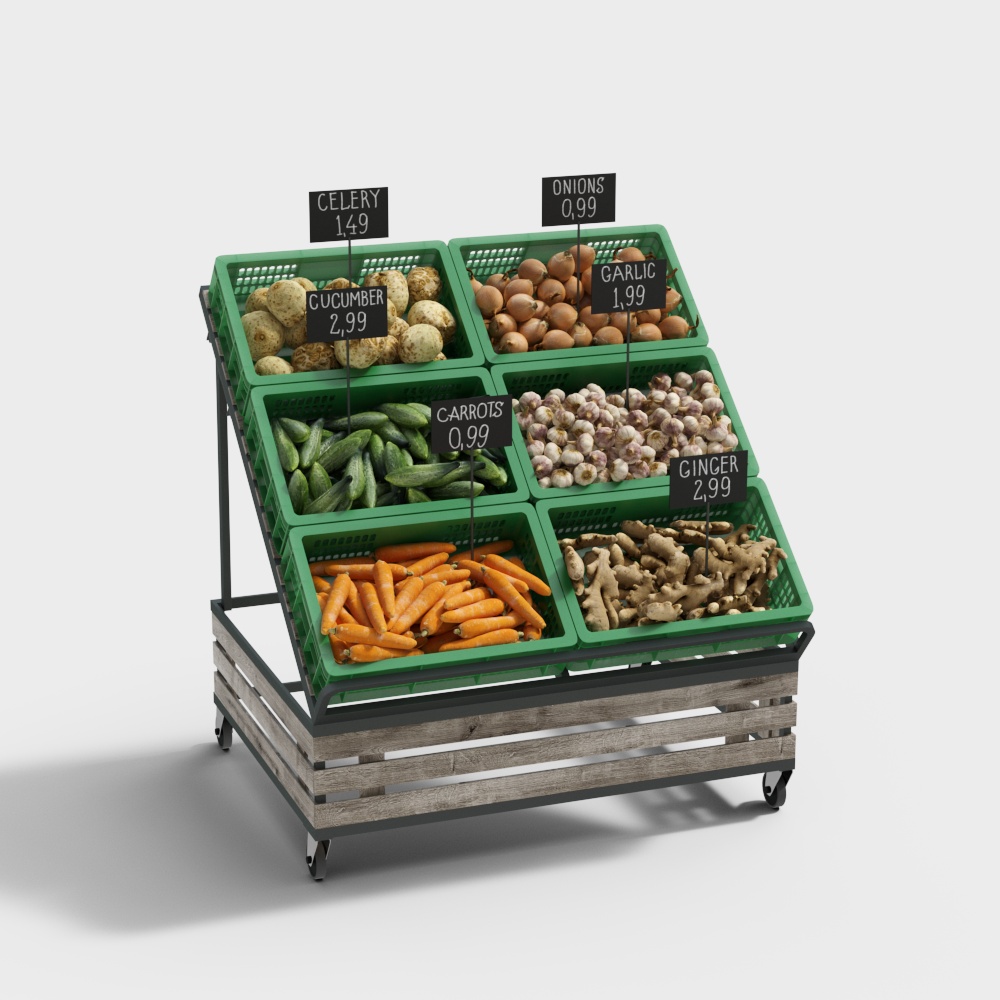 Estanterías de frutas y verduras de supermercado