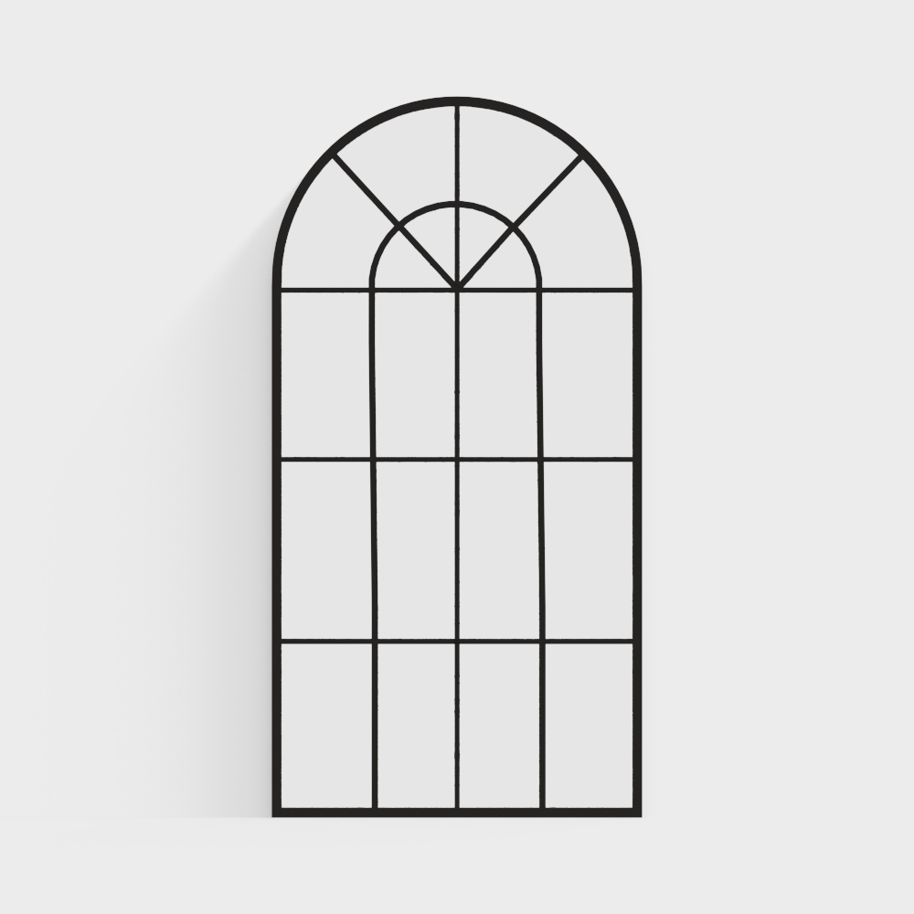 Elegant Arched Window 3D Model – Black Metal Frame