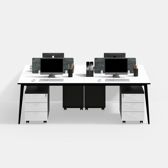 Minimalist Dual Workstation 3D model for Modern Offices