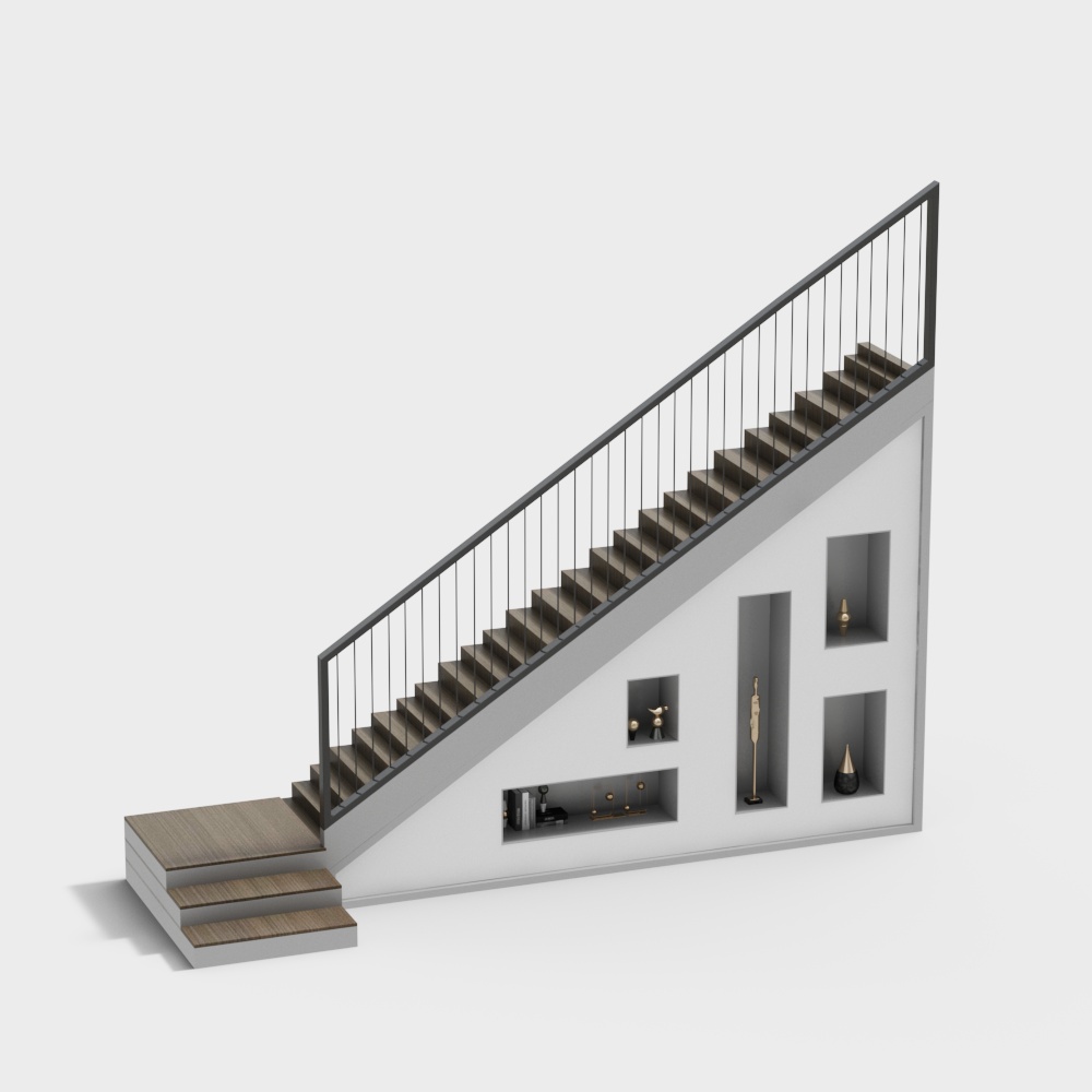 Stylish Low-Poly Staircase 3D Model – Wood & Metal Design