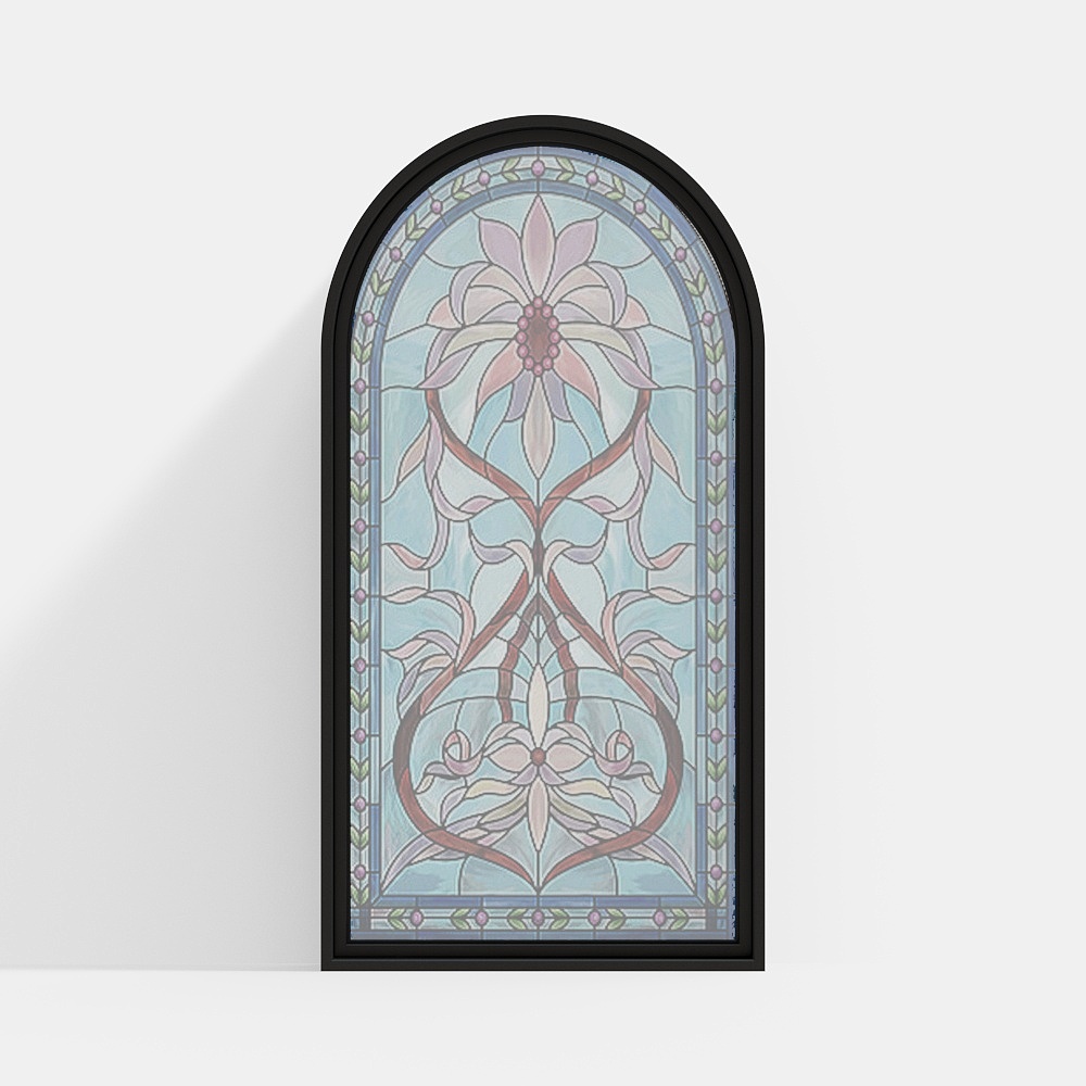 Arched Stained Glass Window 3D Model – Floral Design