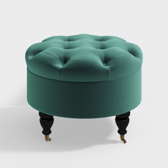 Vintage Velvet Ottoman 3D model