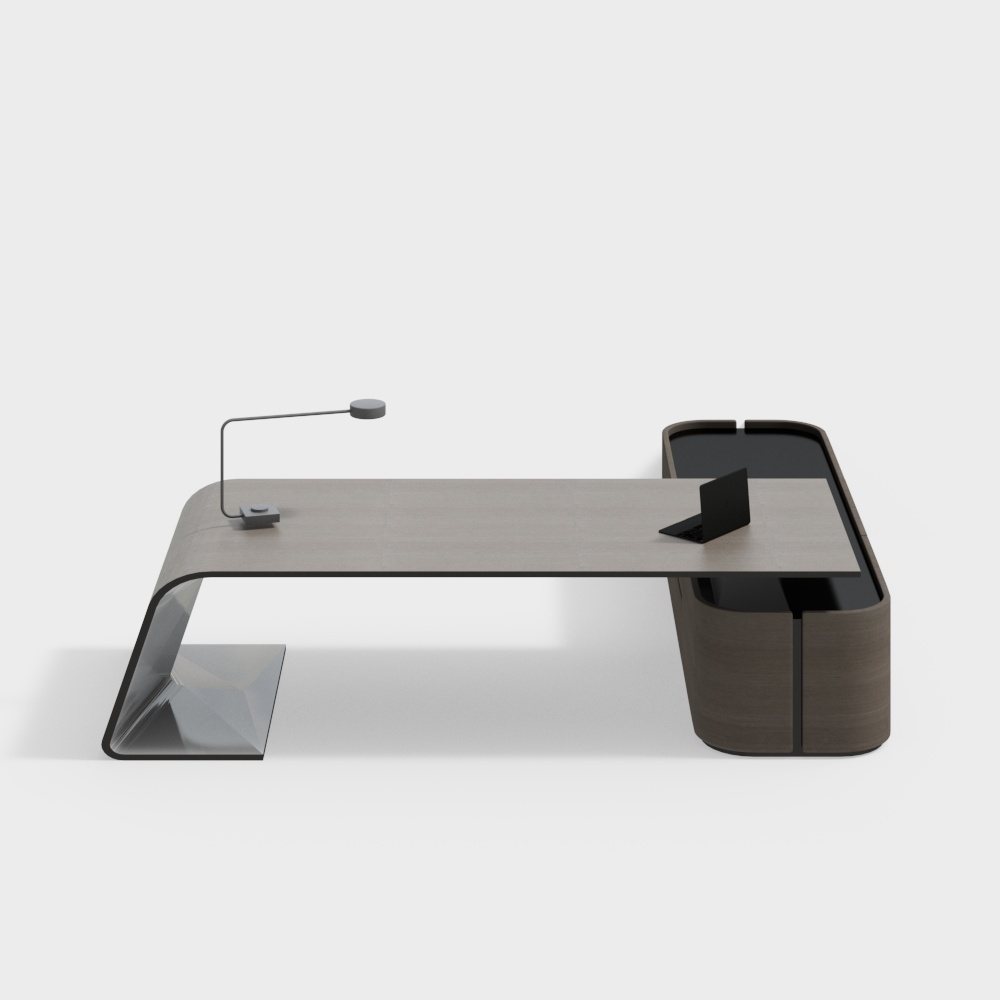Sleek Office Desk 3D Model – Modern Wood and Metal