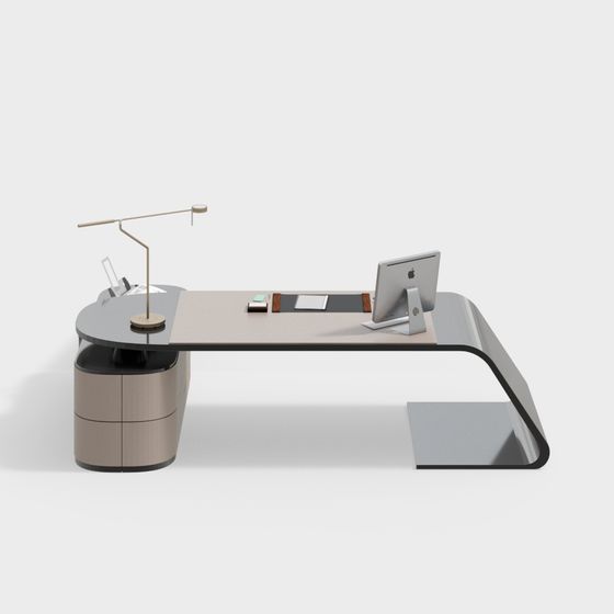 Office Space Executive Desk 3D Model in Black and Brown