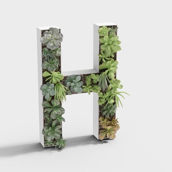 3D Green Plant 'H' Letter Model