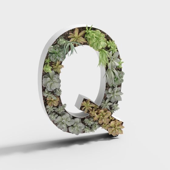 Low-Poly Plant Letter Q 3D model