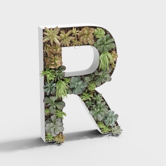 3D Letter R Plant Model in Green and Gold