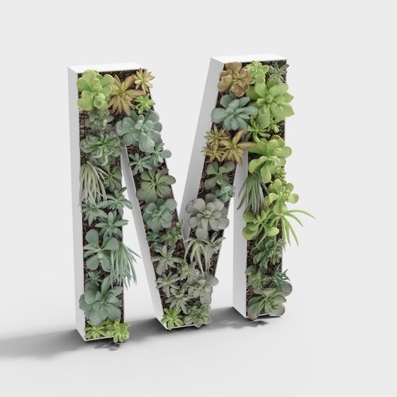 Stylish Green and Golden Potted Plant 3D Text Model