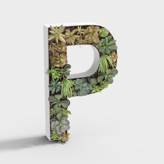 Green Plant Letter P 3D Model in Golden Finish