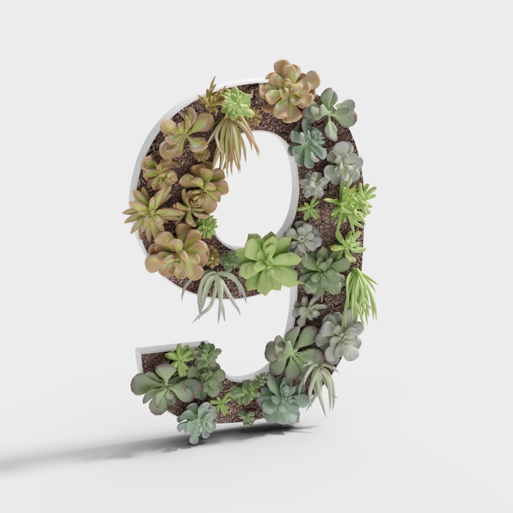 Lifelike Plant Art Letter Q 3D model