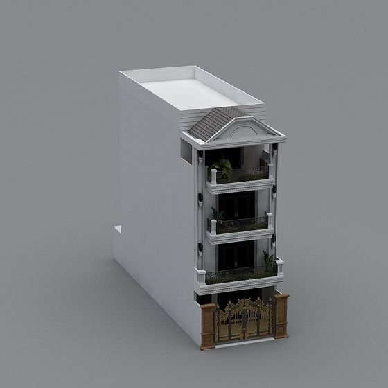 Classic Three-Story Residential Building 3D model