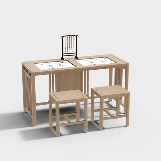 Stylish Minimalist Chinese Tea Table Set 3D model