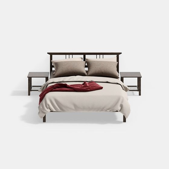 Low-Polygon 3D Bed Frame Model with Cozy Design