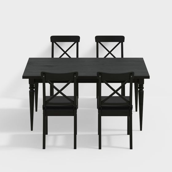 Modern Low-Poly Black Dining Table and Chairs 3D model