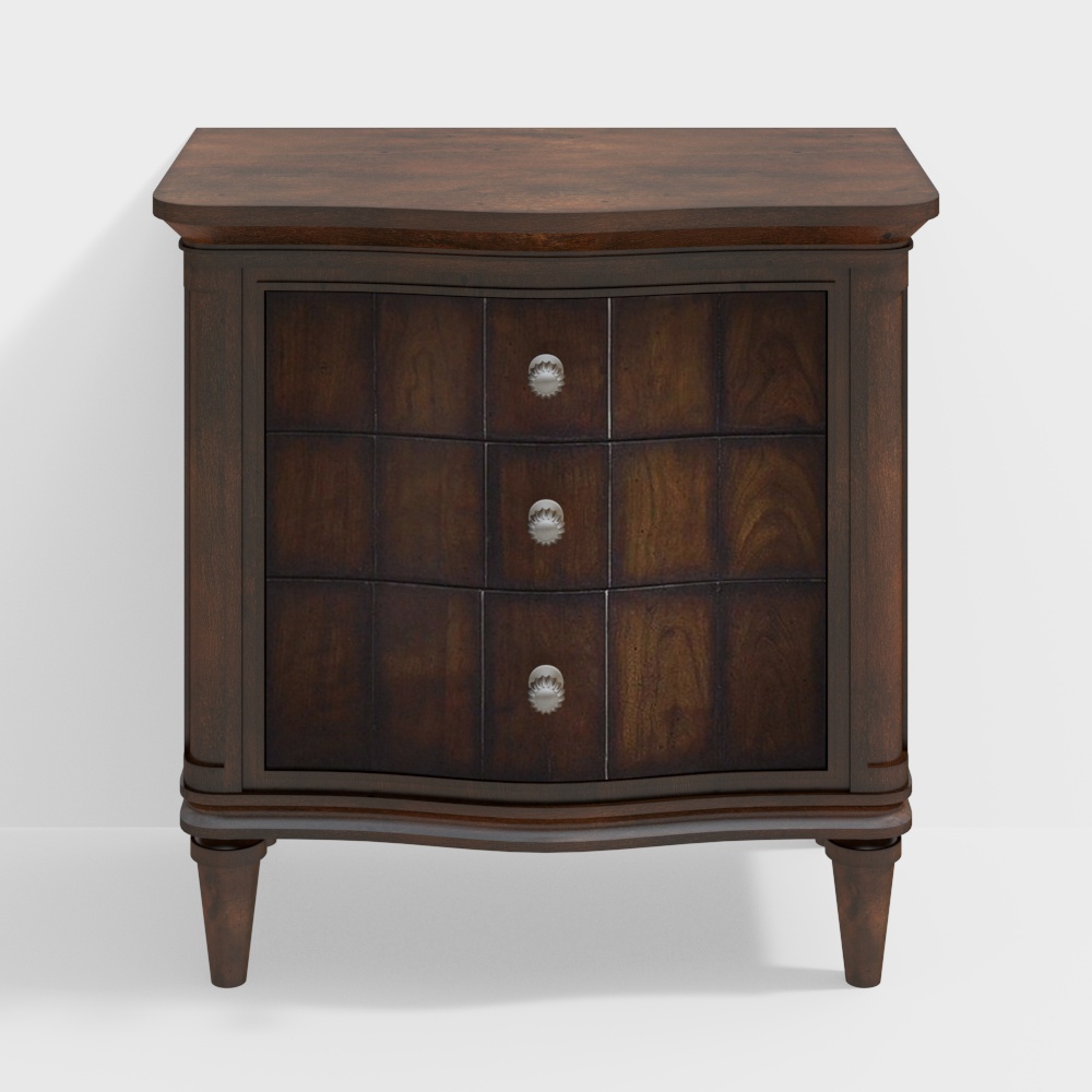 Vintage Farmhouse Nightstand 3D Model – Brown Wood Design